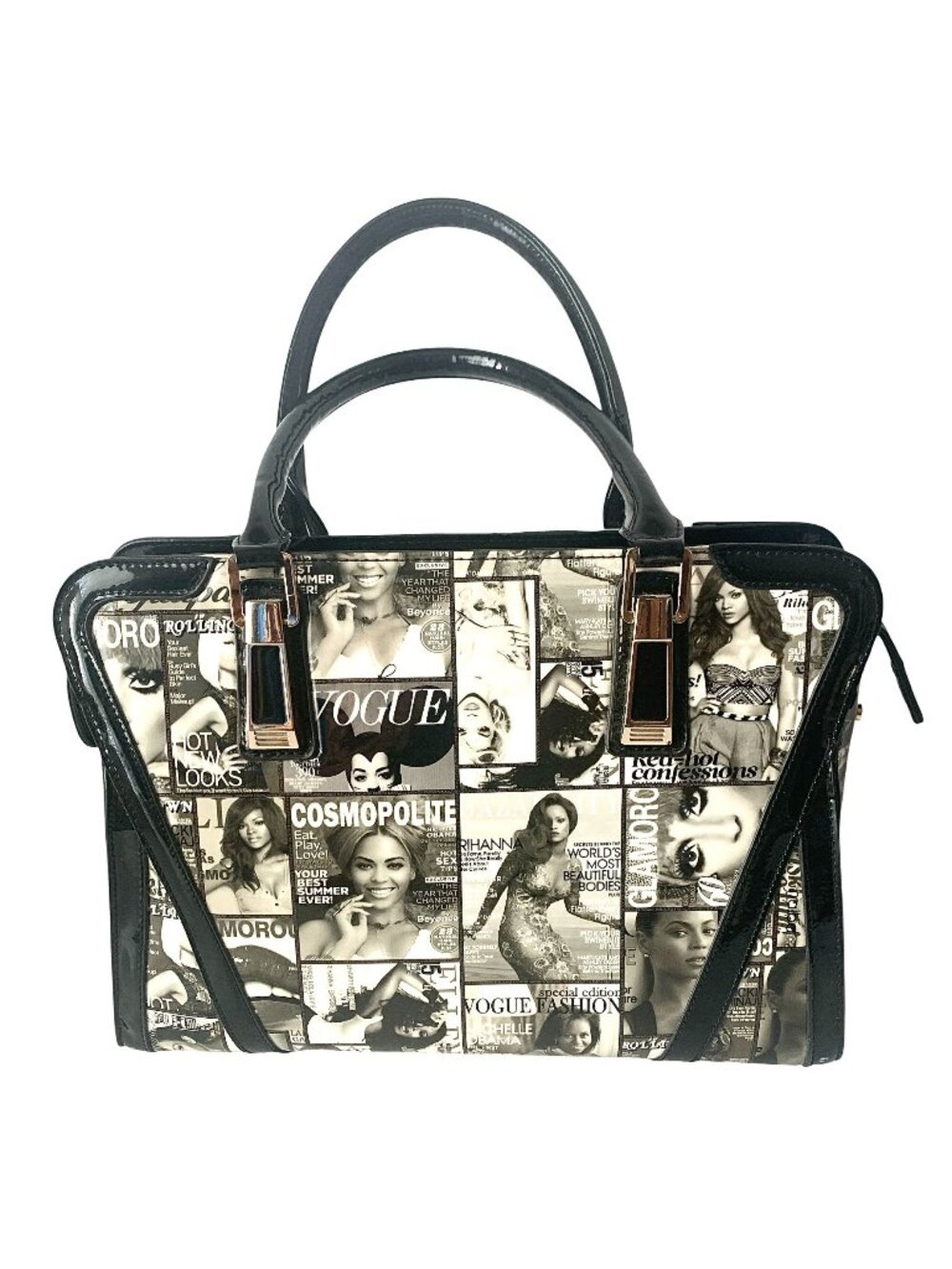 Vintage Vogue Covers Top Handle Purse Handbag Patent Vinyl